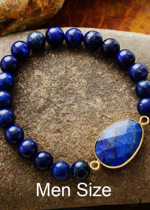 Boho Bracelet, Stretchy Bracelet, Blue Lapis Luzuli and Black Agate